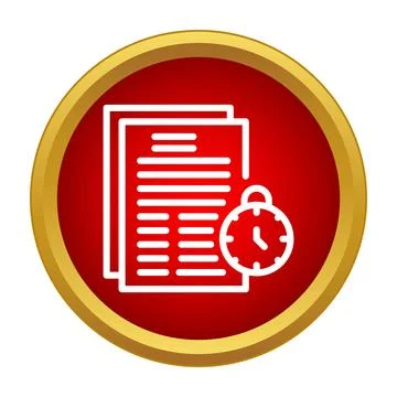 Document pages with deadline clock in red circle Stock Illustration