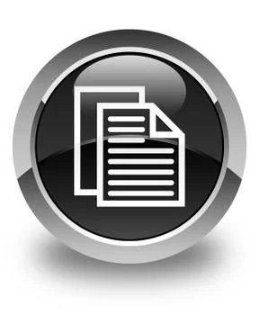 Document pages icon glossy black round button Stock Illustration