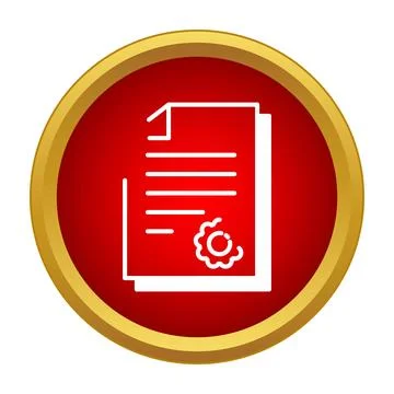 Document pages with a stamp in a red and gold circular frame 库存插图