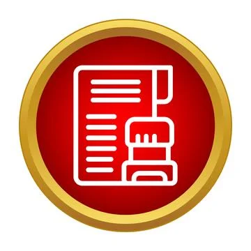 Document paper with approving stamp icon on red Stock Illustration