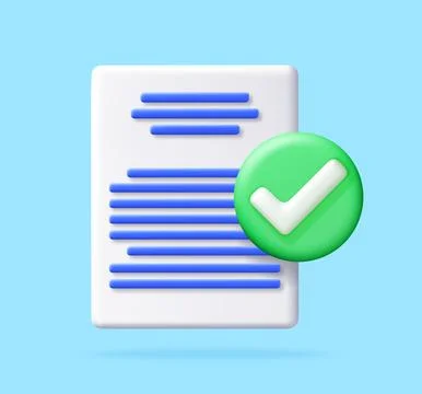 Document paper with green check mark icon 3d Stockillustratie