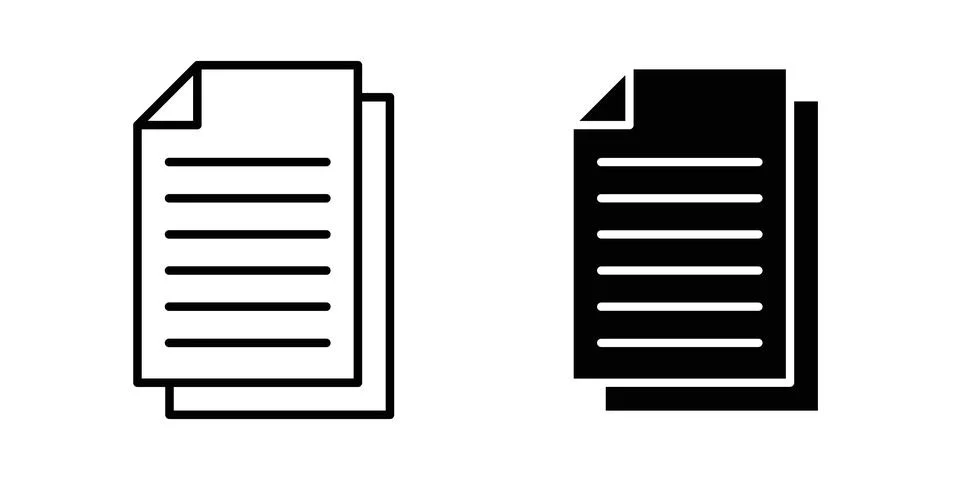 Document papers icon solid, line, and editable vector set. Stock Illustration
