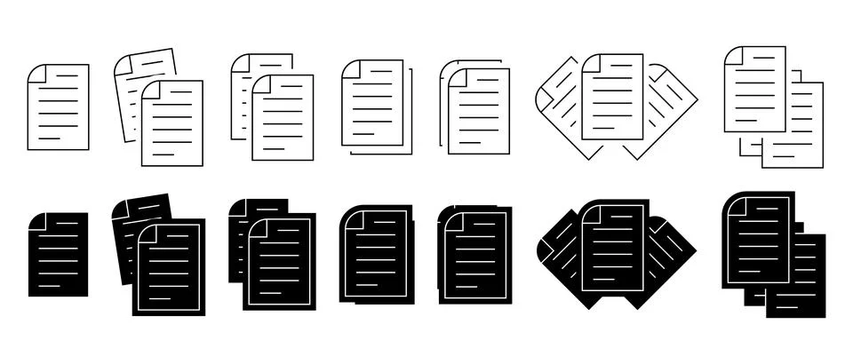 Document papers line icon set. Sheet of papers for business. File symbols. Stock Illustration
