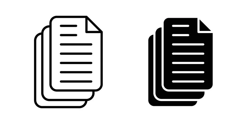 Document papers pile icon vectors. Illustrations in black 库存插图