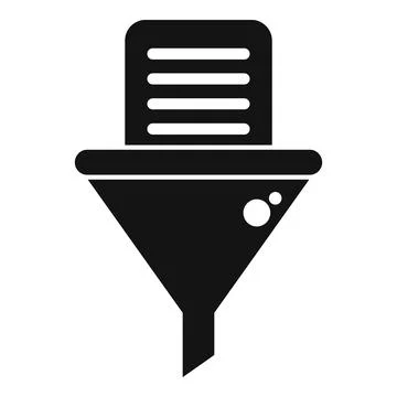 Document passing through funnel, symbolizing information filtering and data p Stock Illustration
