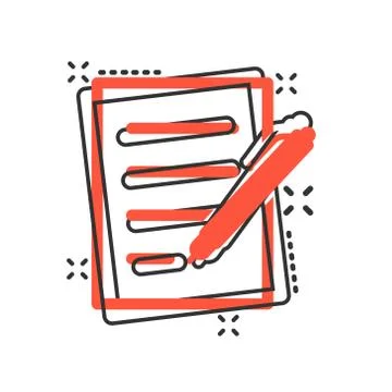 Document with pen icon in comic style. Notepad vector cartoon illustration on 스톡 일러스트