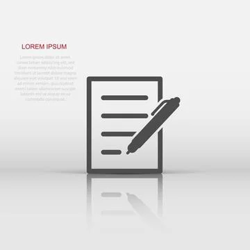 Document with pen icon in flat style. Notepad vector illustration on white .. イラスト素材