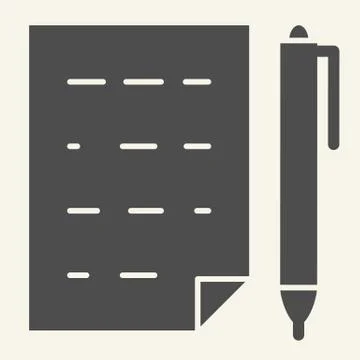 Document with pen solid icon. List and pen vector illustration isolated on white 스톡 일러스트