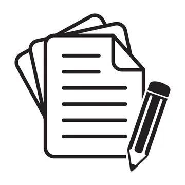 Document with pencil icon vector illustration. Test vector icon. Stock Illustration