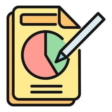 Document with pie chart and pen summarizing data Illustrazione stock