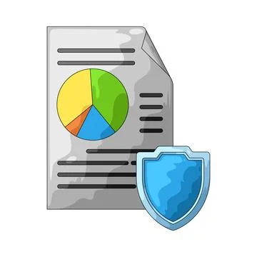 Document with pie chart and shield illustration Stock Illustration