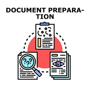 Document preparation business process analyzing planning searching Stock Illustration