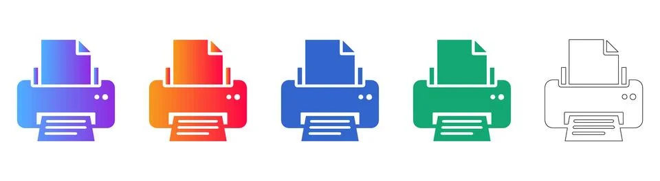 Document Printer Icon Set Stock Illustration