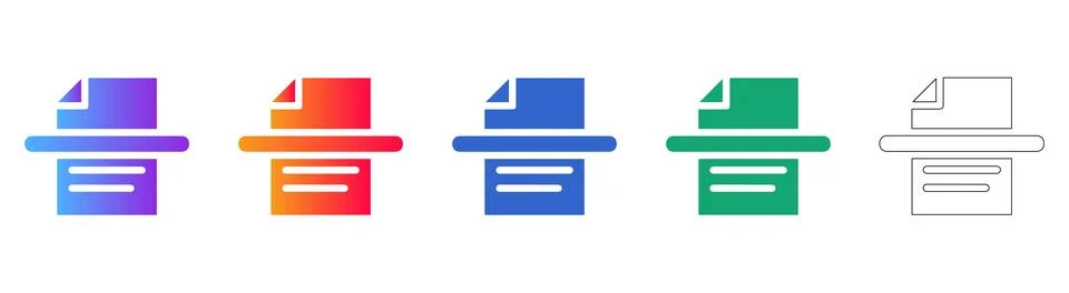 Document Printing Process Icons with Paper Feed Stock Illustration