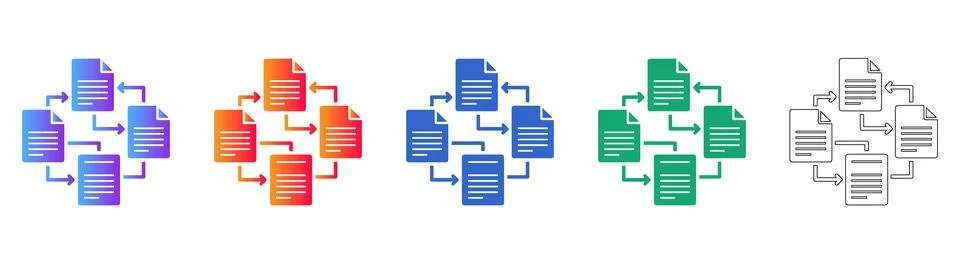 Document Process Flowchart Icons Stock Illustration
