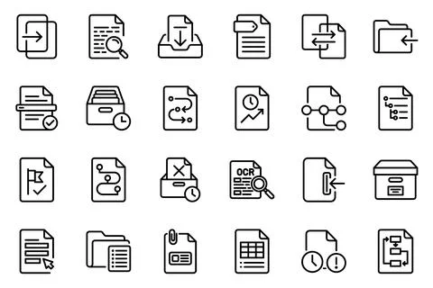 Document Processing And File Management Line Icon Set Vector Stock Illustration