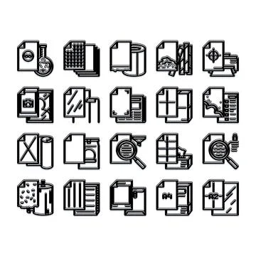 Document processing and paper production line icons イラスト素材