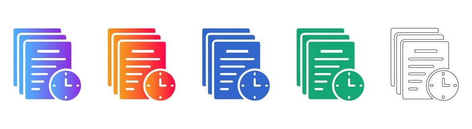Document Processing and Time Icons Stock Illustration