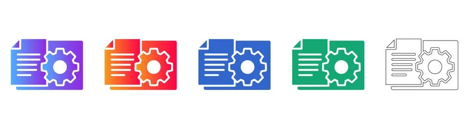 Document Processing Configuration Icons Set Stock Illustration