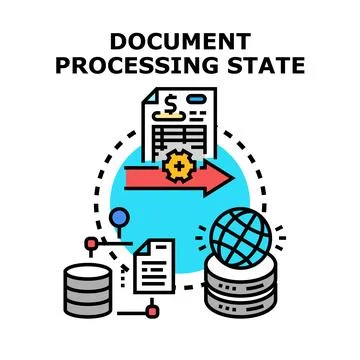 Document processing state and data management system Stockillustratie