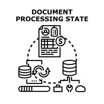 Document processing state with data workflow and digital management 库存插图