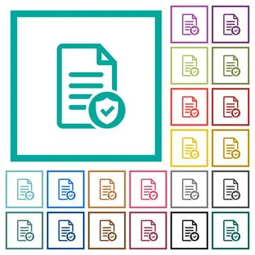 Document protected flat color icons with quadrant frames 스톡 일러스트