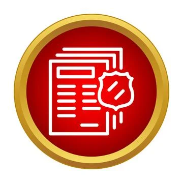 Document protection icon with shield on red background Stock Illustration