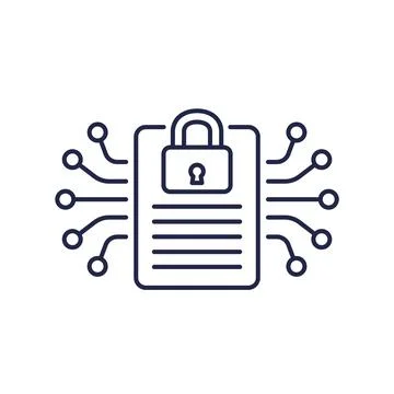 Document protection line icon, cyber security vector Stock Illustration