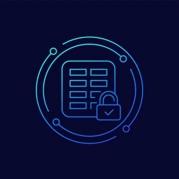 Document protection line icon with a spreadsheet Illustrazione stock