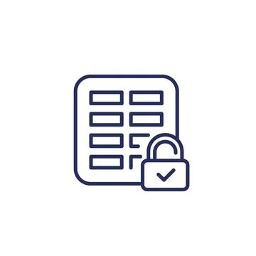 Document protection line icon with a spreadsheet 스톡 일러스트