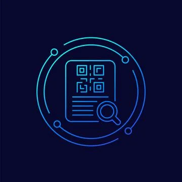 Document with qr code icon, linear design Stock Illustration