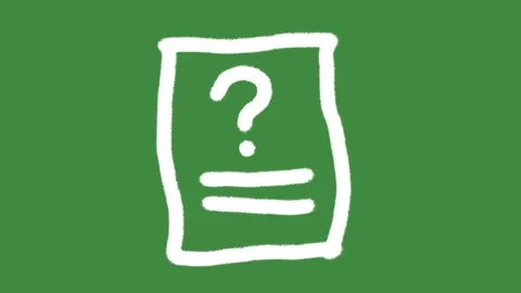 Document question mark paper sheet hand-drawn cartoon graphic with chalk outline Stock Footage 340631589