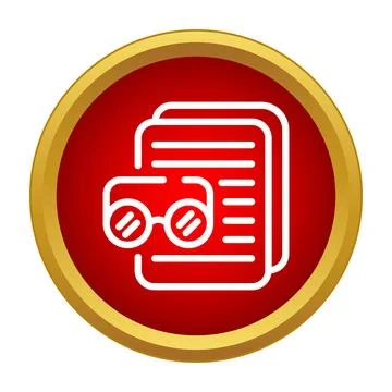 Document with reading glasses icon on red background 스톡 일러스트