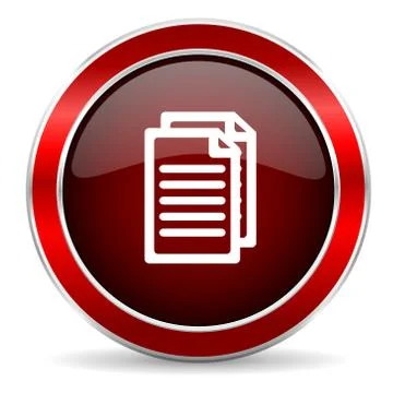 Document red circle glossy web icon, round button with metallic border Stock Illustration