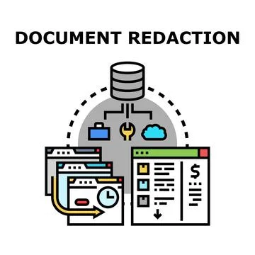 Document redaction process securing confidential information system Stock Illustration