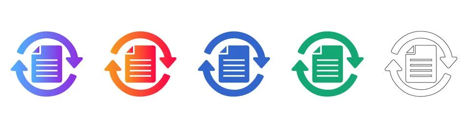 Document Refresh and Sync Icon Set Stock Illustration