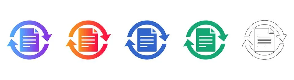 Document Refresh and Sync Icon Set 库存插图
