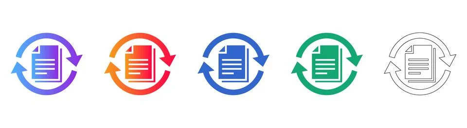 Document Refresh and Sync Icon Set Stock Illustration