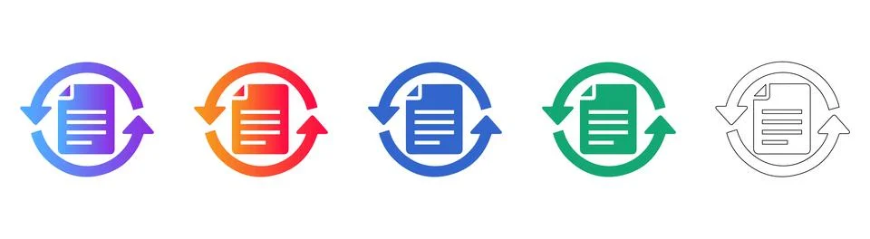 Document Refresh and Sync Icon Set Stock Illustration
