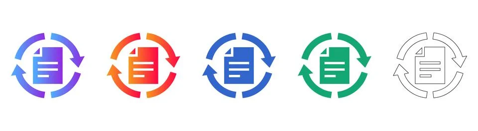 Document Refresh and Sync Icons Set Stock Illustration