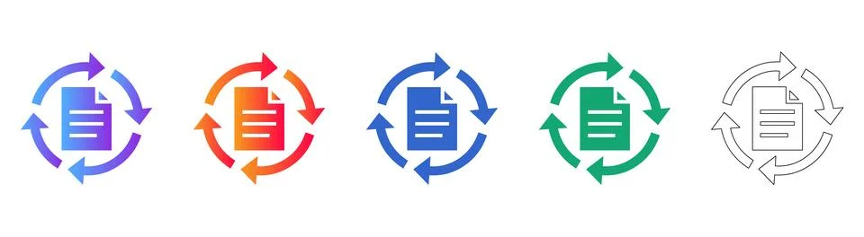 Document Refresh and Sync Icons Set Stock Illustration