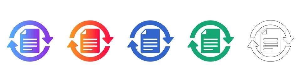 Document Refresh and Sync Icons in Multiple Styles 库存插图