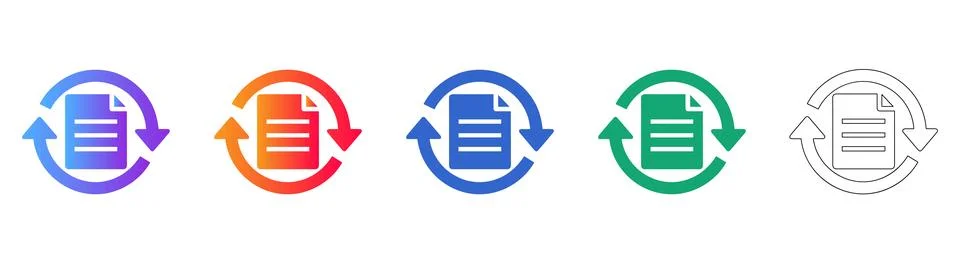 Document Refresh Icon Set in Vibrant Gradient and Outline Styles Stock Illustration