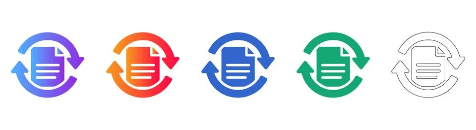 Document Refresh Icons with Circular Arrows in Multiple Styles イラスト素材