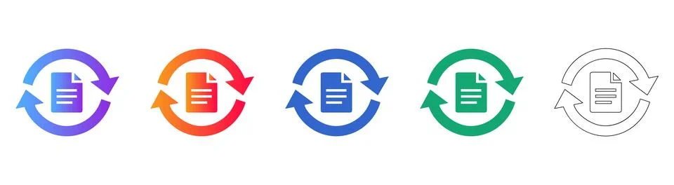Document Refresh Sync File Icons Set 库存插图