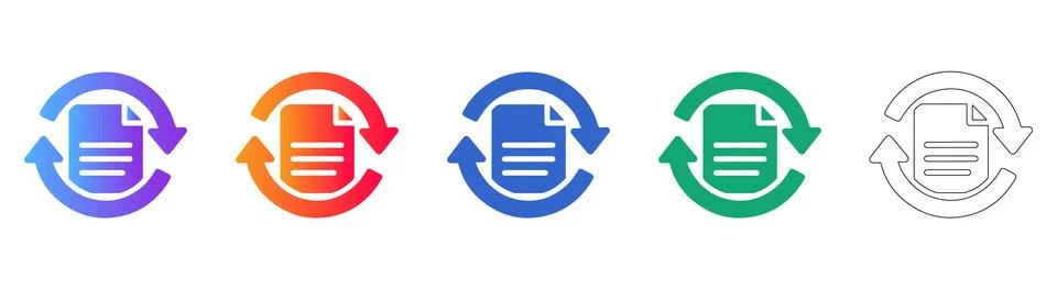 Document Refresh Sync Icon Set Stock Illustration