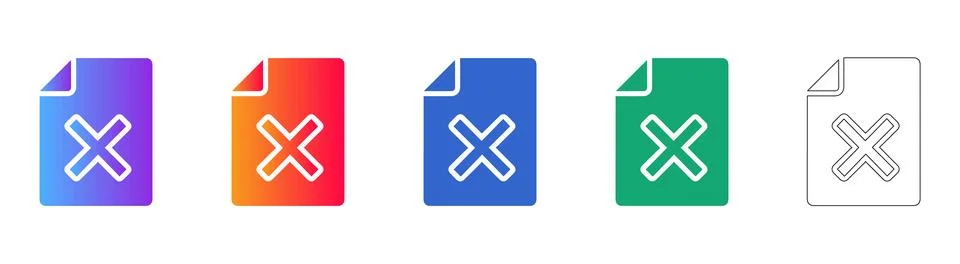 Document Rejection Icon Set with Cross Mark Stock Illustration