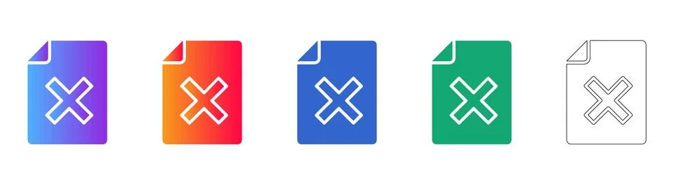 Document Rejection Icons with X Mark in Gradient and Outline Stock Illustration