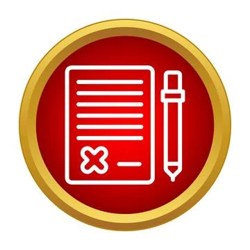 Document with rejection mark and pen on red icon Stock Illustration
