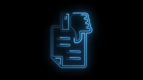 Document rejection neon sign with thumbs down icon displaying negative feedback Stockbeeldmateriaal 322984873
